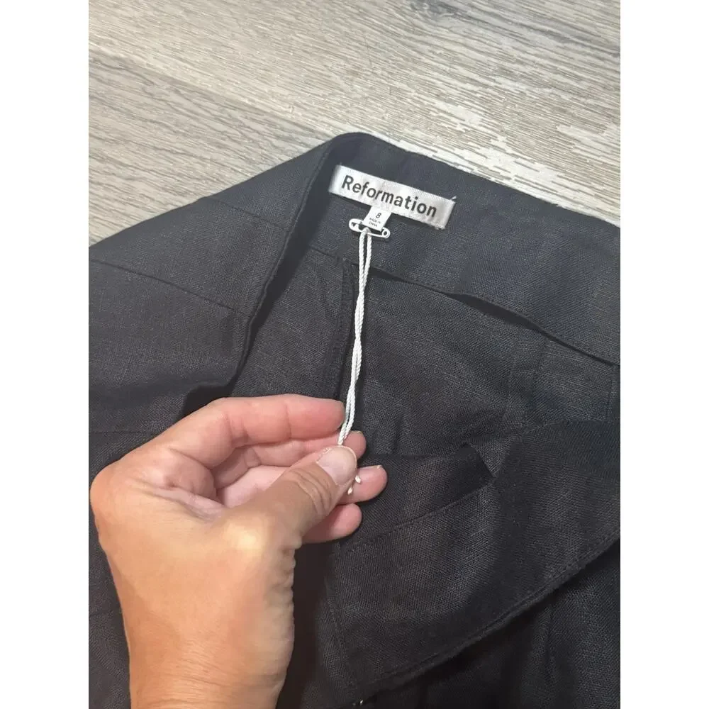 Reformation Black Wide Leg Linen Pants